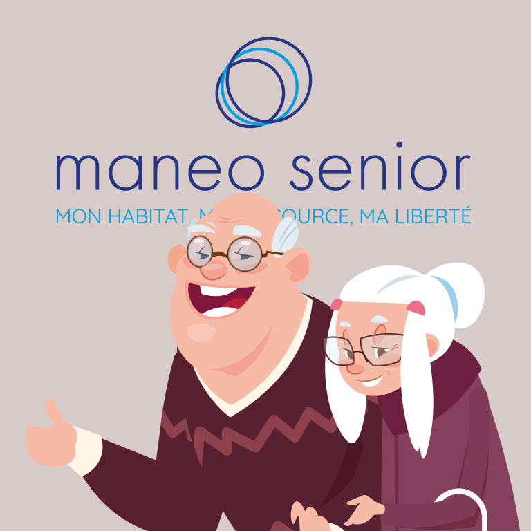 Illustration d'un couple de seniors qui se rendent chez maneo senior